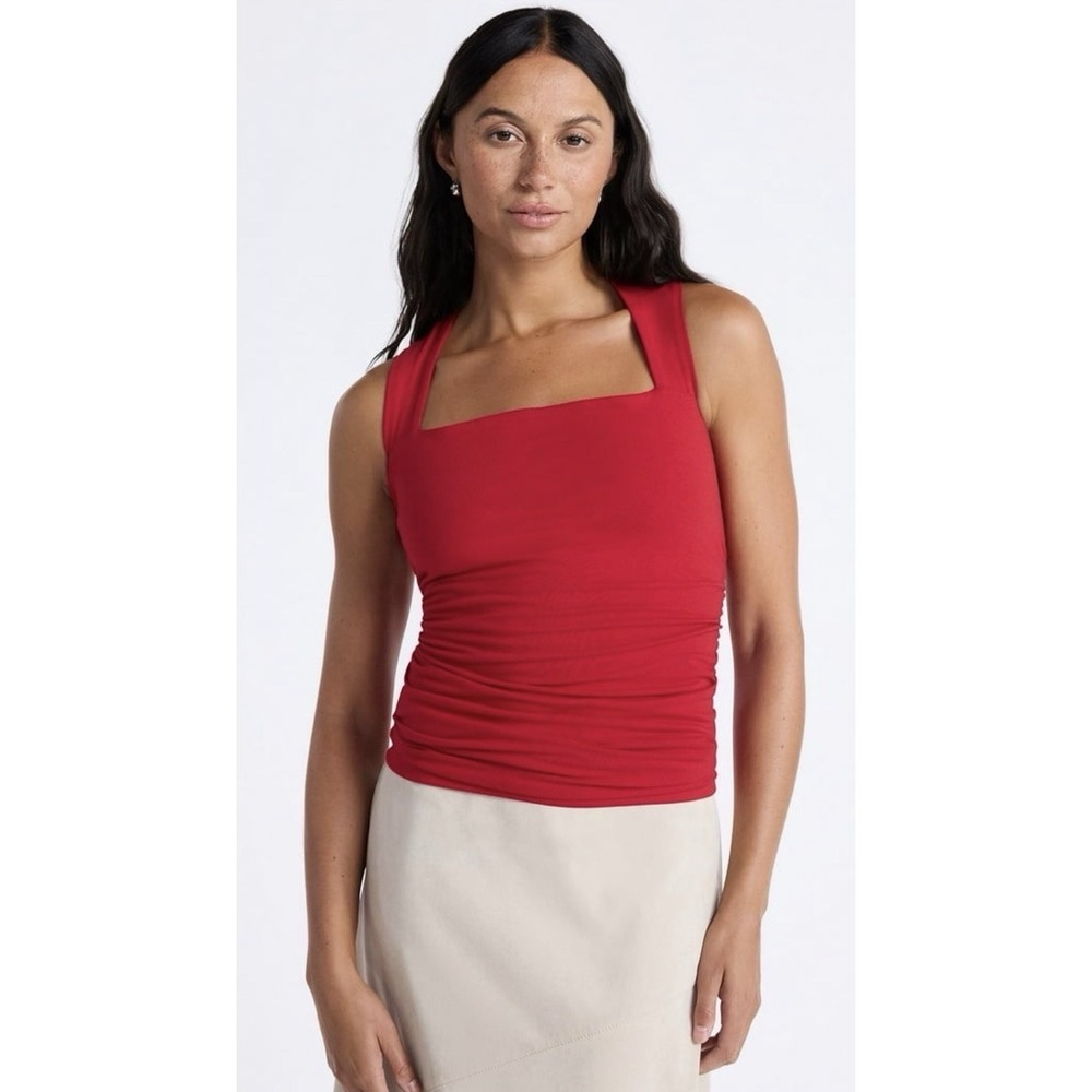 Time and Tru-Women's Date Night Top-Red-Square Neck-Size Small-NWT